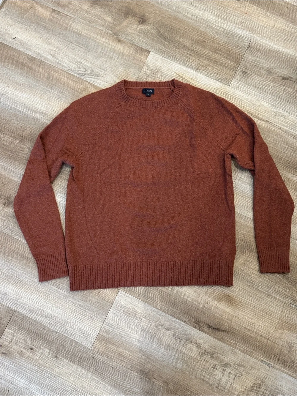 J. Crew Men’s Classic Crewneck Burnt Orange Rust Sweater Lamb’s Wool Blend